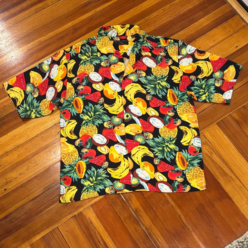 Tropical Fruit Print Men's Casual Button Down Shirt